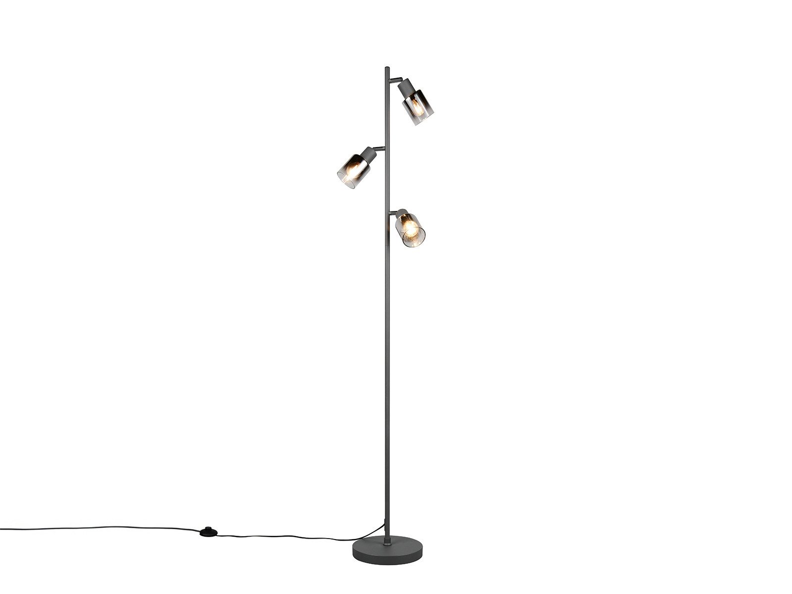 Reality Leuchten LED Stehlampe mit 3 schwenkbaren Glas Spots Höhe 154cm, Dimmfunktion, LED wechselbar, Warmweiß, Wohnzimmer Stehleuchte mit Strahlern Chromfarbig inkl. Leuchtmitteln