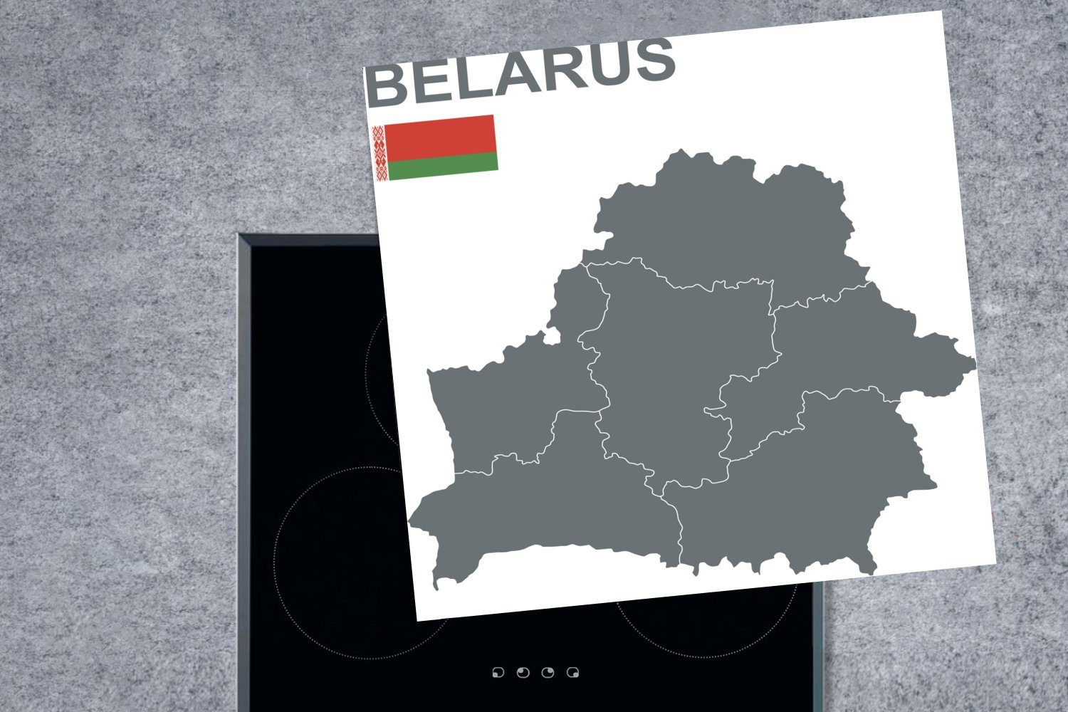 Hintergrund, Belarus für Ceranfeldabdeckung, weißem Illustration Arbeitsplatte cm, in 78x78 tlg), Vinyl, Herdblende-/Abdeckplatte (1 küche MuchoWow von Grau auf