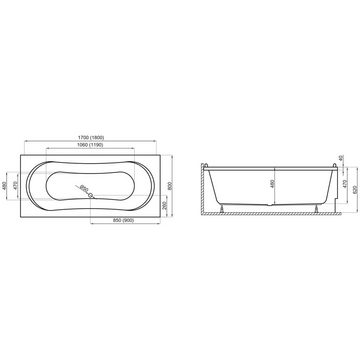 KOLMAN Badewanne Rechteck Long 180x80, Acrylschürze Styroporträger, Ablauf VIEGA & Füße GRATIS