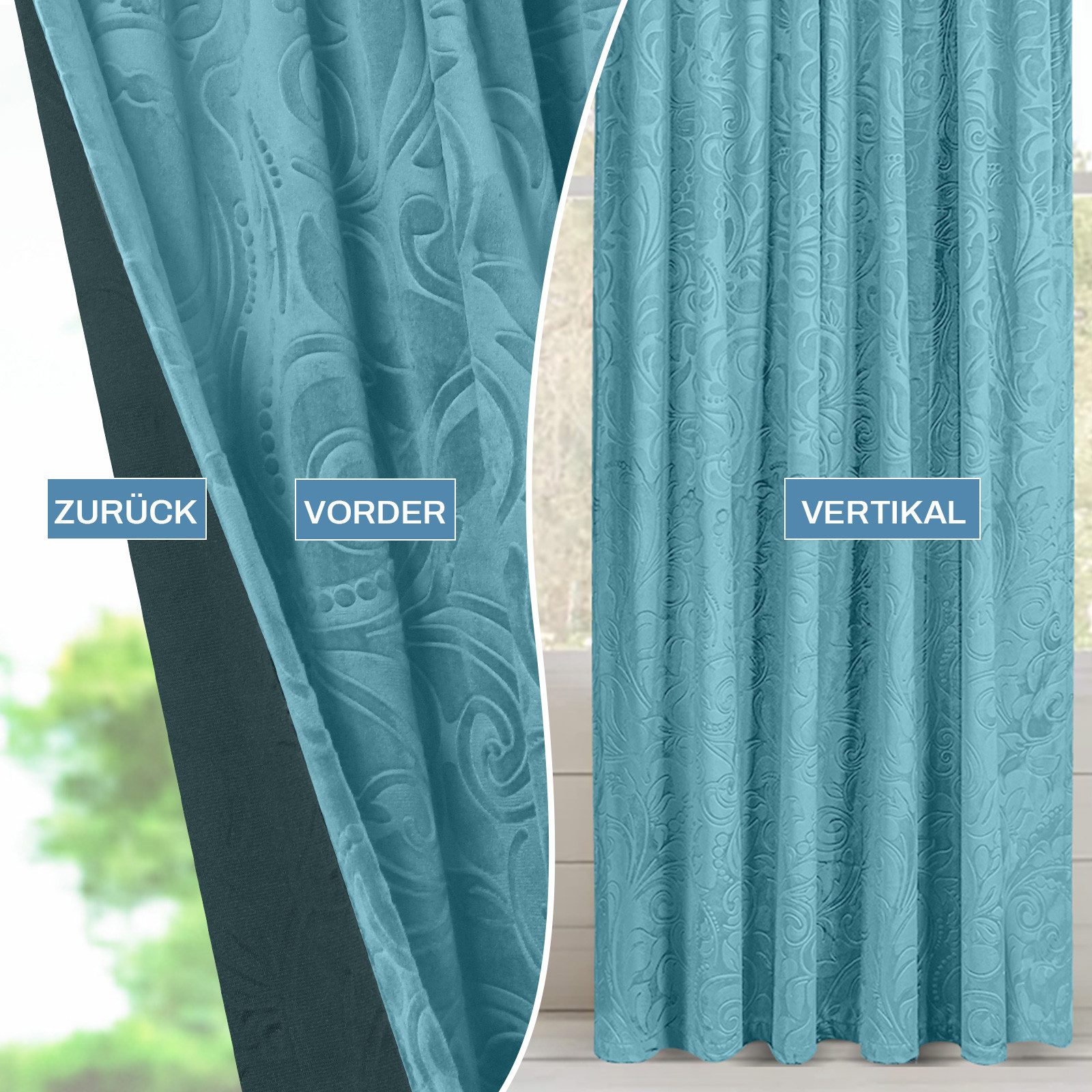 BTTO V&G Vorhang Gardinen Blickdicht Vorhang Samt Velvet Kräuselband (2 St), blickdicht, Vorhang Wohnzimmer – Bild 4 von 5