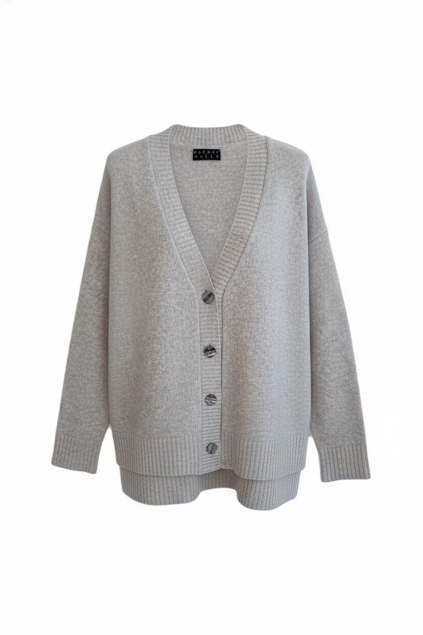 Zuckerwatte Strickjacke mit V-Ausschnitt aus weicher Merino Cashmere Mischung