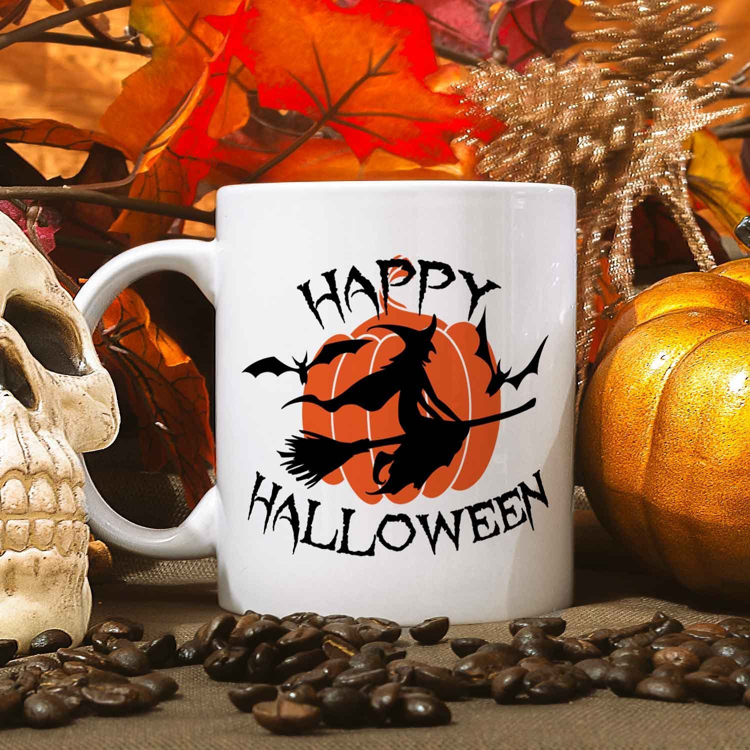 GRAVURZEILE Tasse mit Motiv im Happy Halloween Hexen Design, Keramik, 330 ml