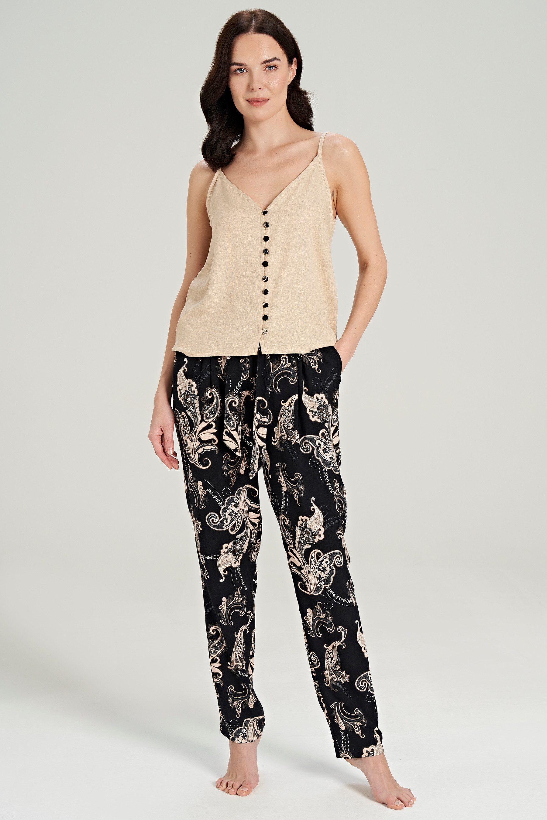 FEYZA Pyjama Damen Pyjama-Set aus Viskose mit Schal-Muster – 2-teilig