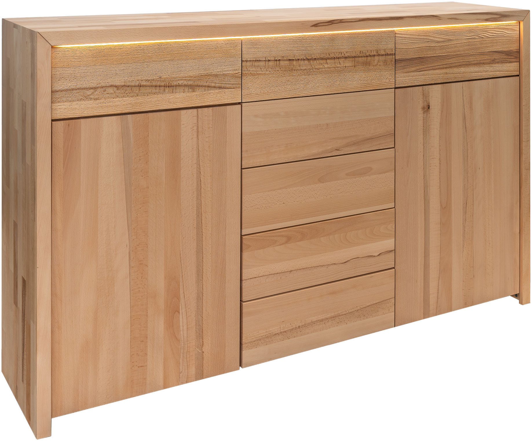Home affaire Kombikommode Léopoldine, Kommode aus Kernbuche, Breite 188cm, inkl. LED-Beleuchtung