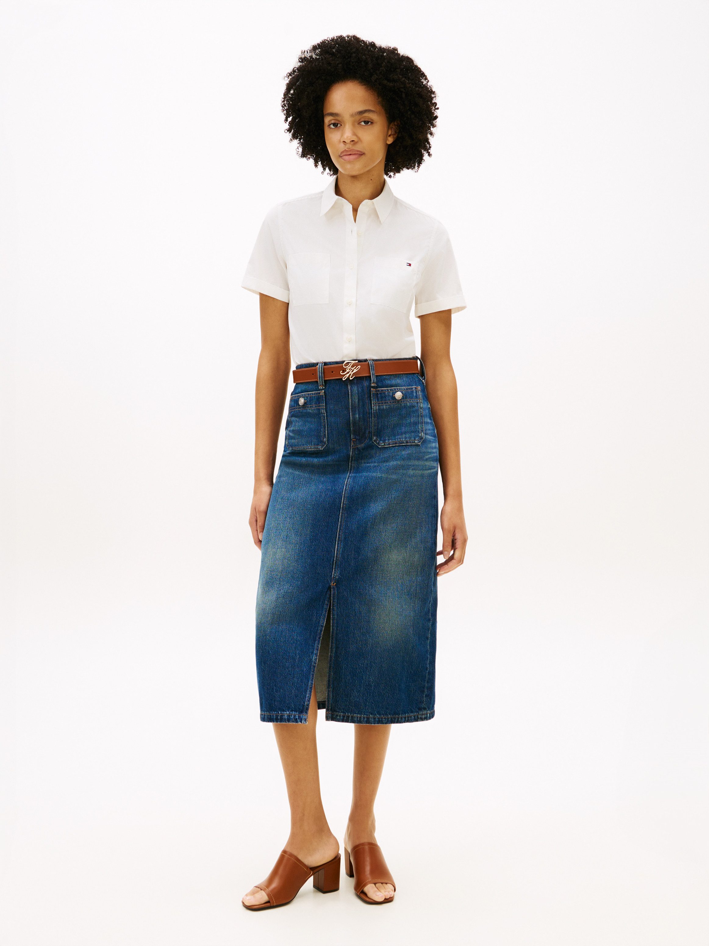 Tommy Hilfiger Jeansrock DNM NATE MIDI STRAIGHT SKIRT HW mit hohem Bund