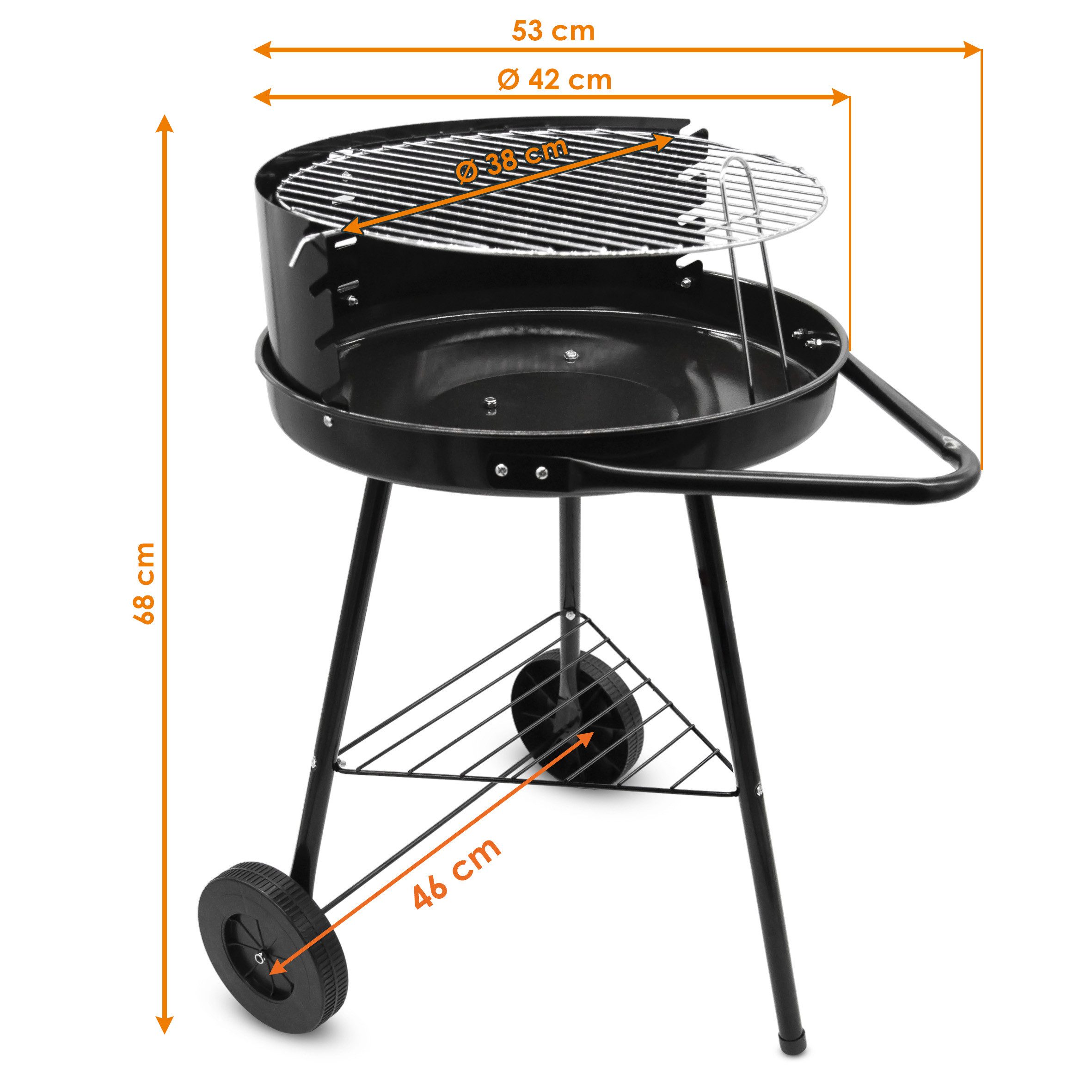 Spetebo Holzkohlegrill BBQ Grillwagen mit Rädern und verstellbarem Rost - 68 x 42 cm, Barbeque, Holzkohle Standgrill, mit Rädern