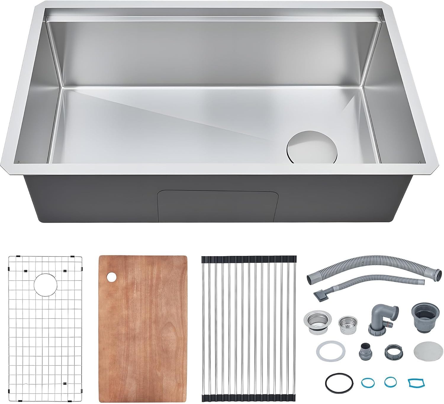 GarveeMore Küchenspüle Edelstahl-Unterbauspüle als Arbeitsstation,Spülbecken, 76/48 cm, Einzelbecken mit Zubehör und integrierten Funktionen – Bild 2 von 5