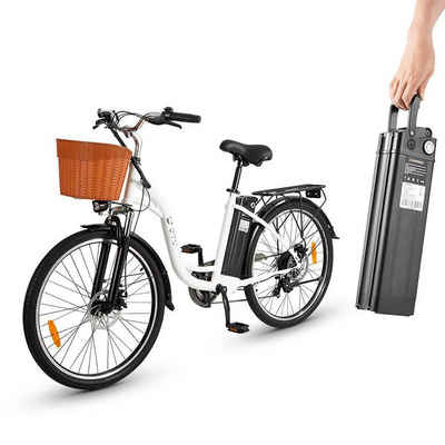 Vankel E-Bike »Elektrofahrrad 26 Zoll Damen Herren Ebike Cityrad, Pedelec«, 7 Gang Shimano, Kettenschaltung, Heckmotor 250,00 W