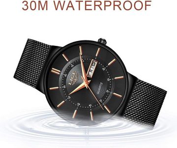 Lige LG-9949 Watch (1.57 Zoll), Herren-Armbanduhr Schwarz ultradünn, Edelstahl, modisch, analog, Quarz