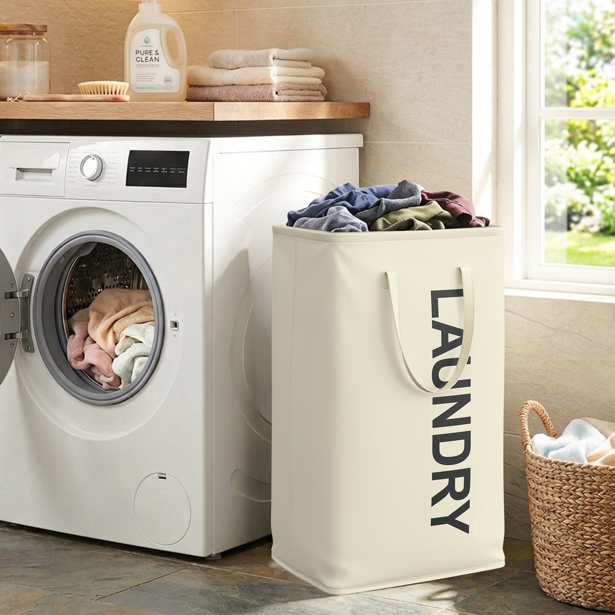 SONGMICS Wäschekorb leicht zu tragen und zu reinigen, für Schlafzimmer Badezimmer (2 St), 80 L,2er Set, Wäschesammler faltbar, Aufbewahrungskorb, mit Henkel – Bild 2 von 5