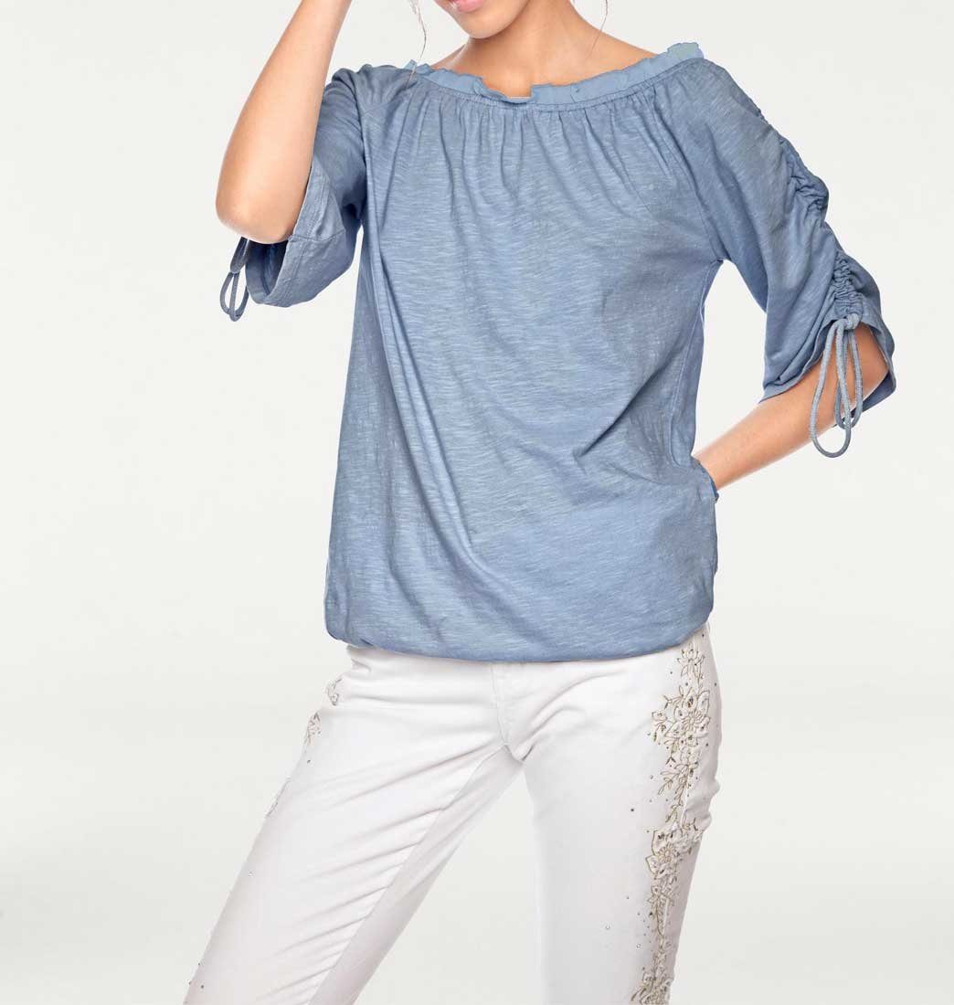 heine blau Designer-Shirt, TESINI Damen Carmenshirt LINEA