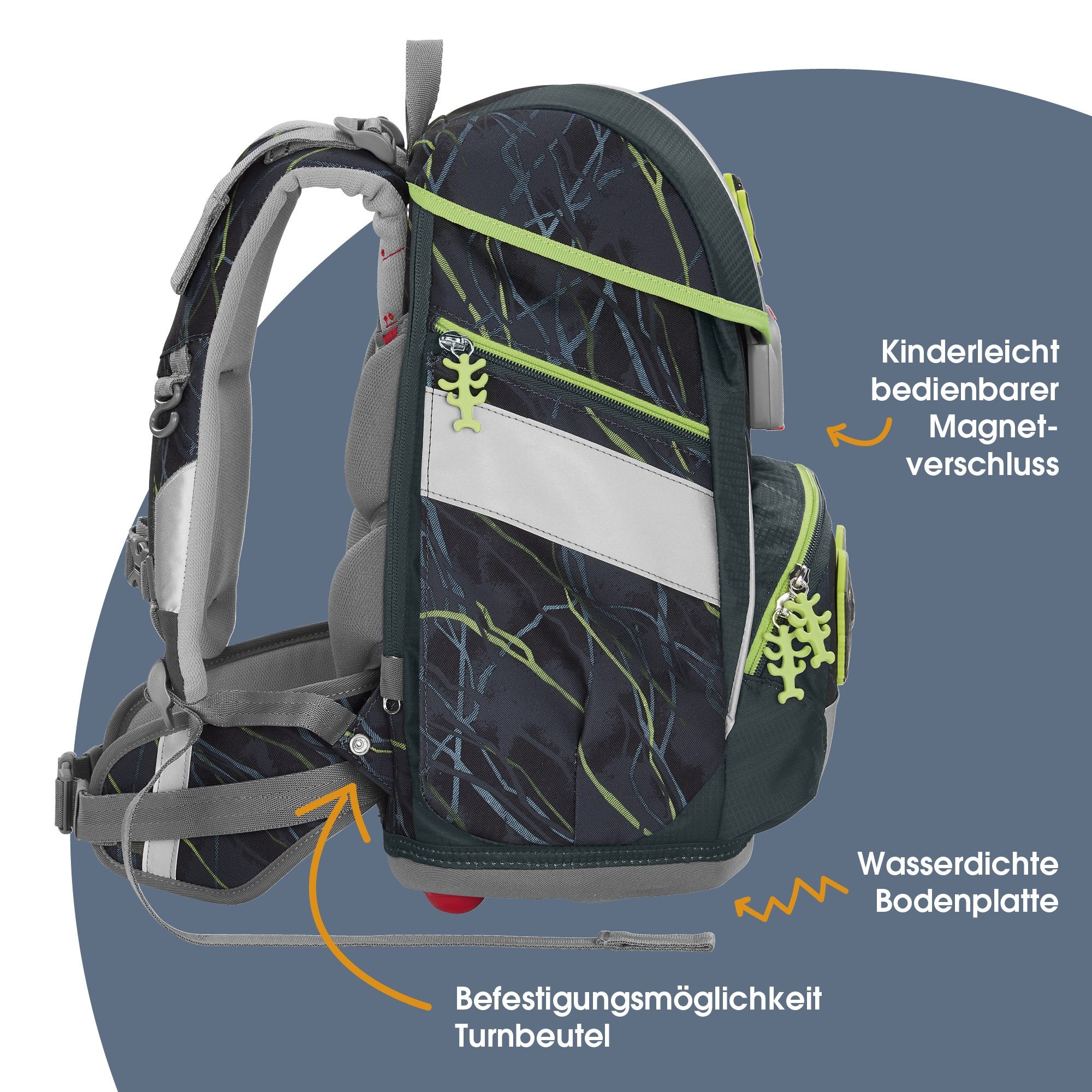 Step by Step Schulranzen 2IN1 PLUS „Danger Cat Chiko“, 9-teilig, grün (6-teilig, 9-tlg)