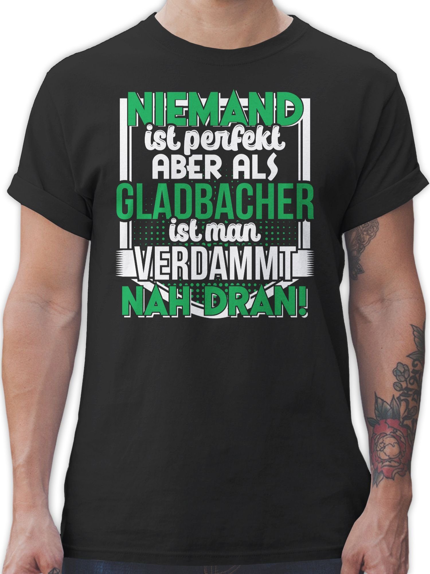 Shirtracer T-Shirt Niemand ist perfekt Gladbacher Stadt und City Outfit 01 Schwarz