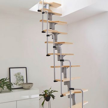 Treppen Intercon Raumspartreppe Minka Twister, für Geschosshöhen bis 315,00 cm, Stufen offen, (inkl. einseitigem Geländer), Modulare Bauweise