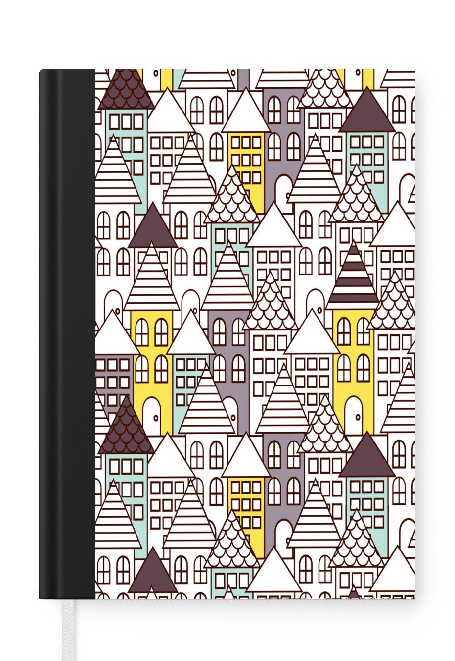 MuchoWow Notizbuch Muster - Haus - Skyline, Journal, Merkzettel, Tagebuch, Notizheft, A5, 98 Seiten, Haushaltsbuch