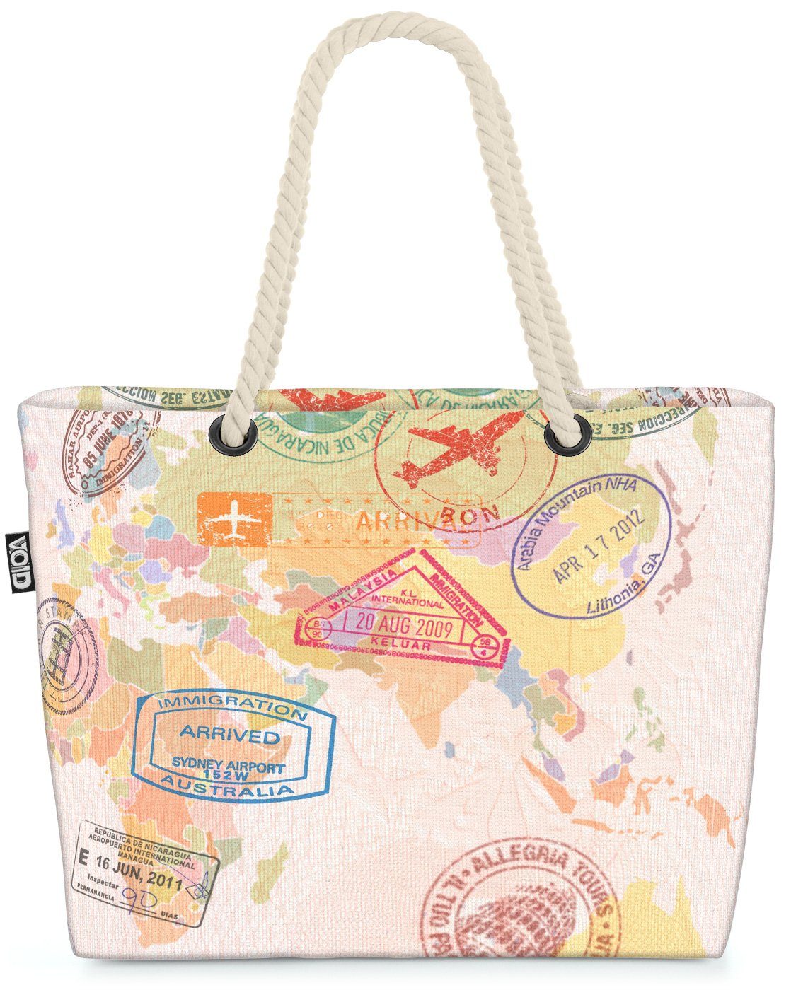 Karte Weltkarte Post Strandtasche Briefe Bag Welt Stempel Reisen VOID Globus (1-tlg), Beach Andenkenkarte