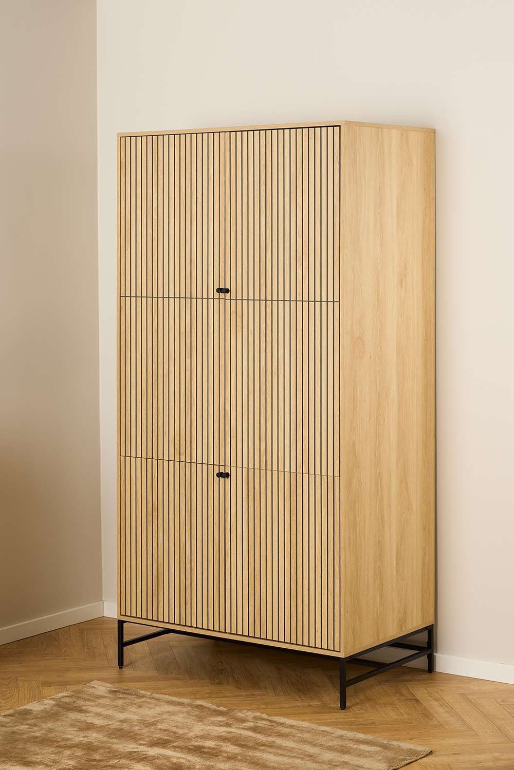 ACTONA GROUP Garderobenschrank Albany Eiche-Optik, Lamellenfront, 4 Türen, 6 Einlegeböden; B: 99 cm