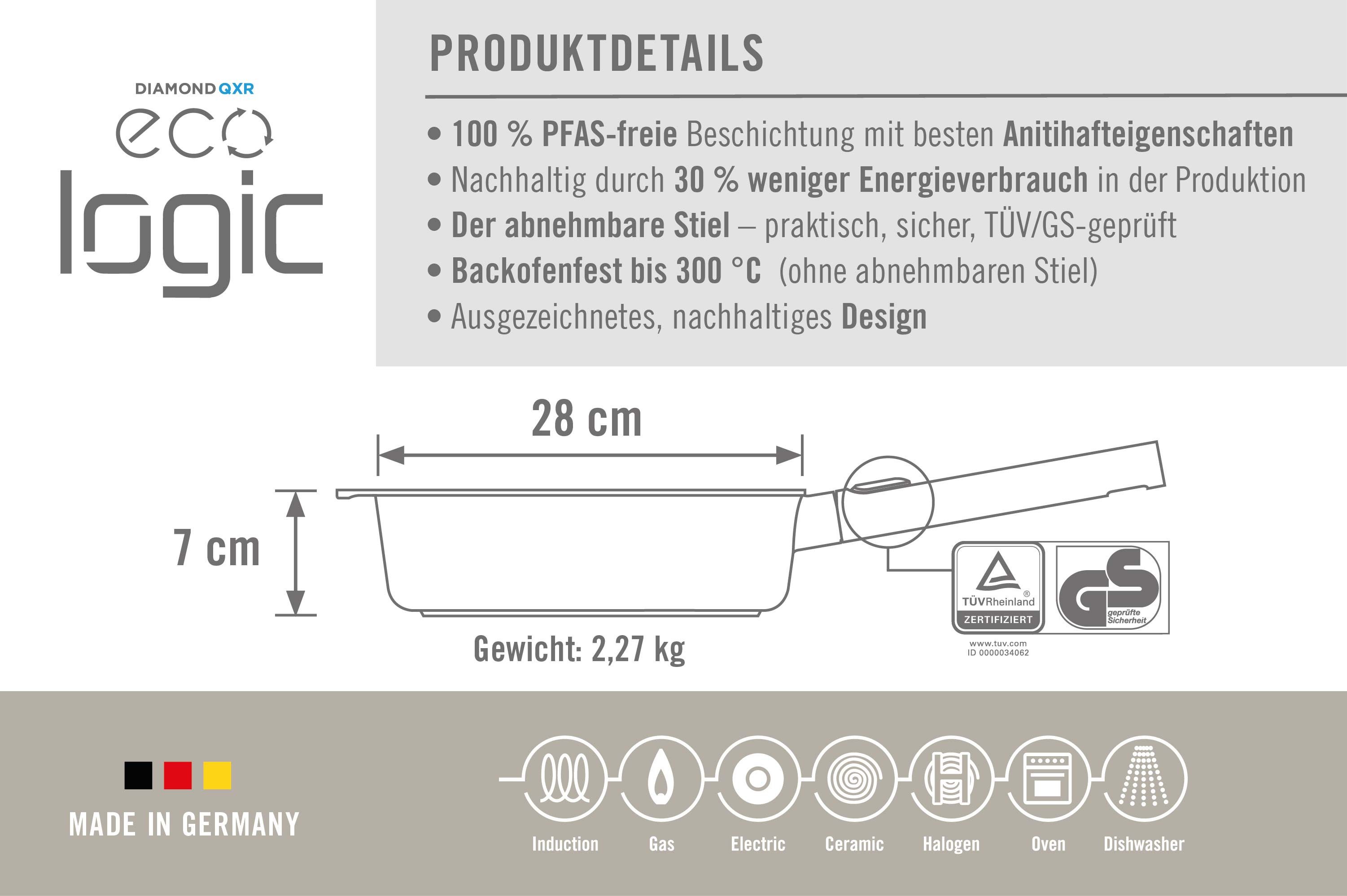 WOLL Schmorpfanne Eco Logic QXR Guss-Hochrandpfanne, Aluminiumguss (1-tlg), PFAS-freie Diamond-QXR - Beschichtung