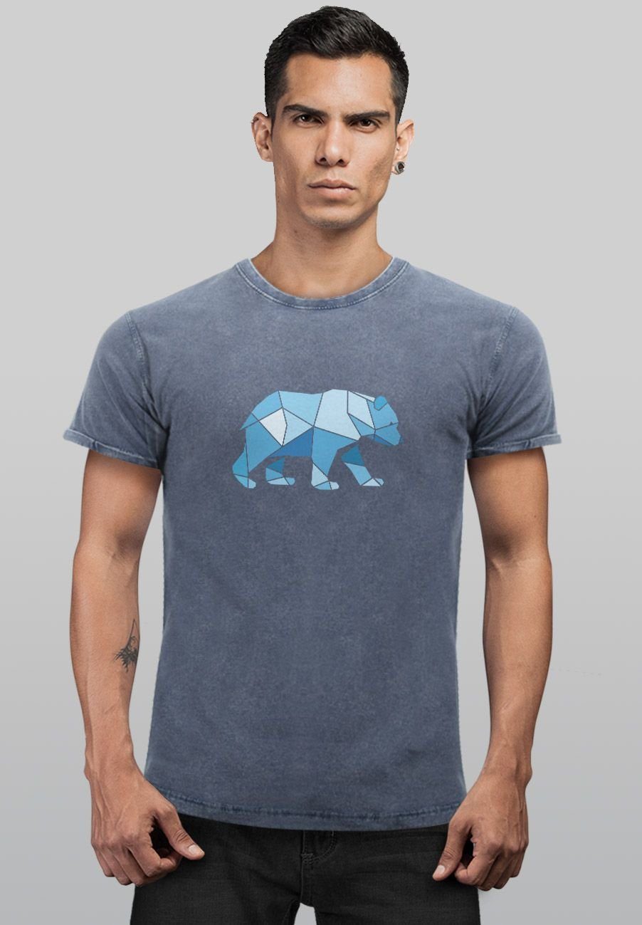 Herren mit Neverless Wand blau Print Shirt Vintage Polygon Bär Fashion Tiermotiv Outdoor Print-Shirt Grafik