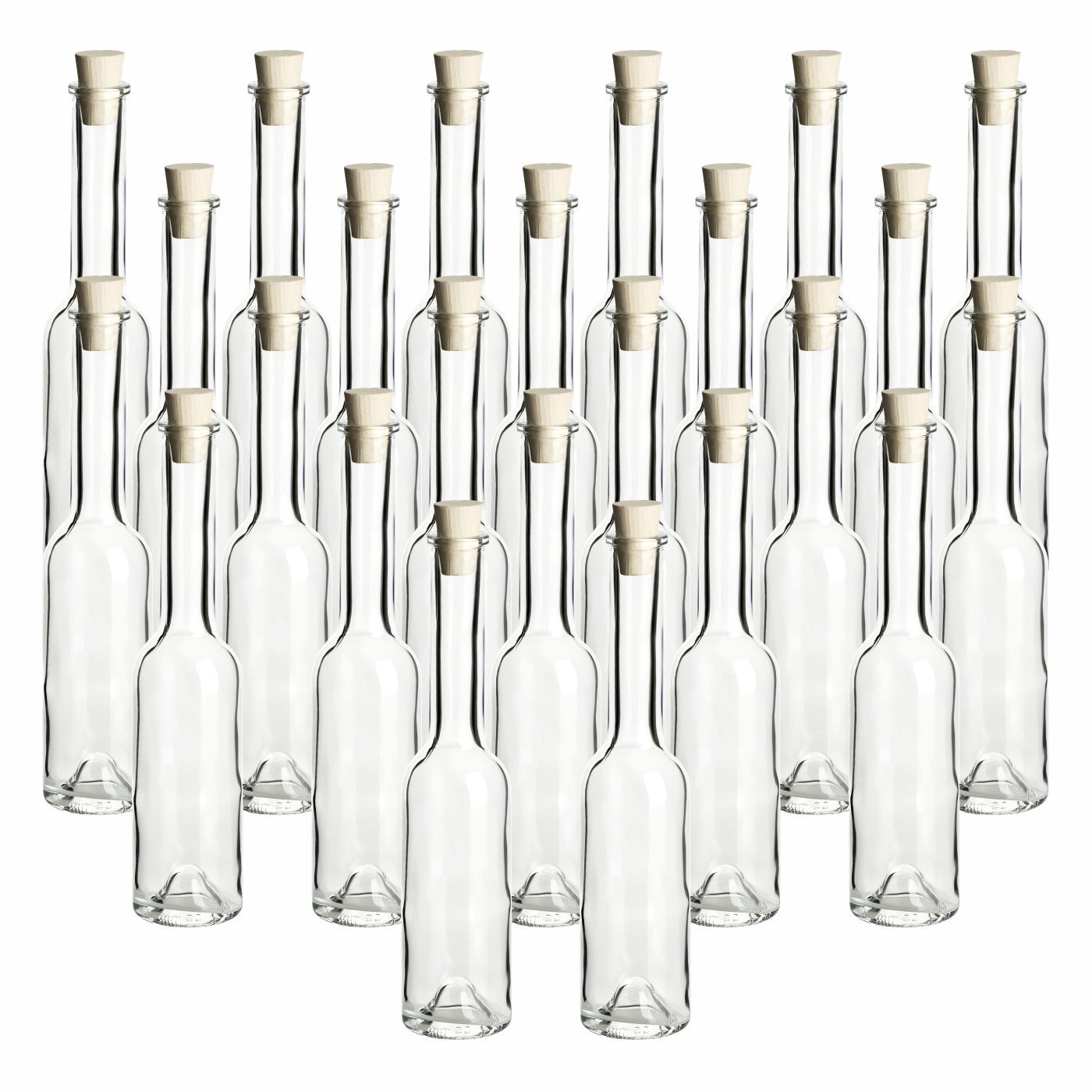 gouveo Trinkflasche Glasflaschen 200 ml Sinfonie mit Korken - Kleine Flasche 0,2 l, 24er Set, Spitzkorken