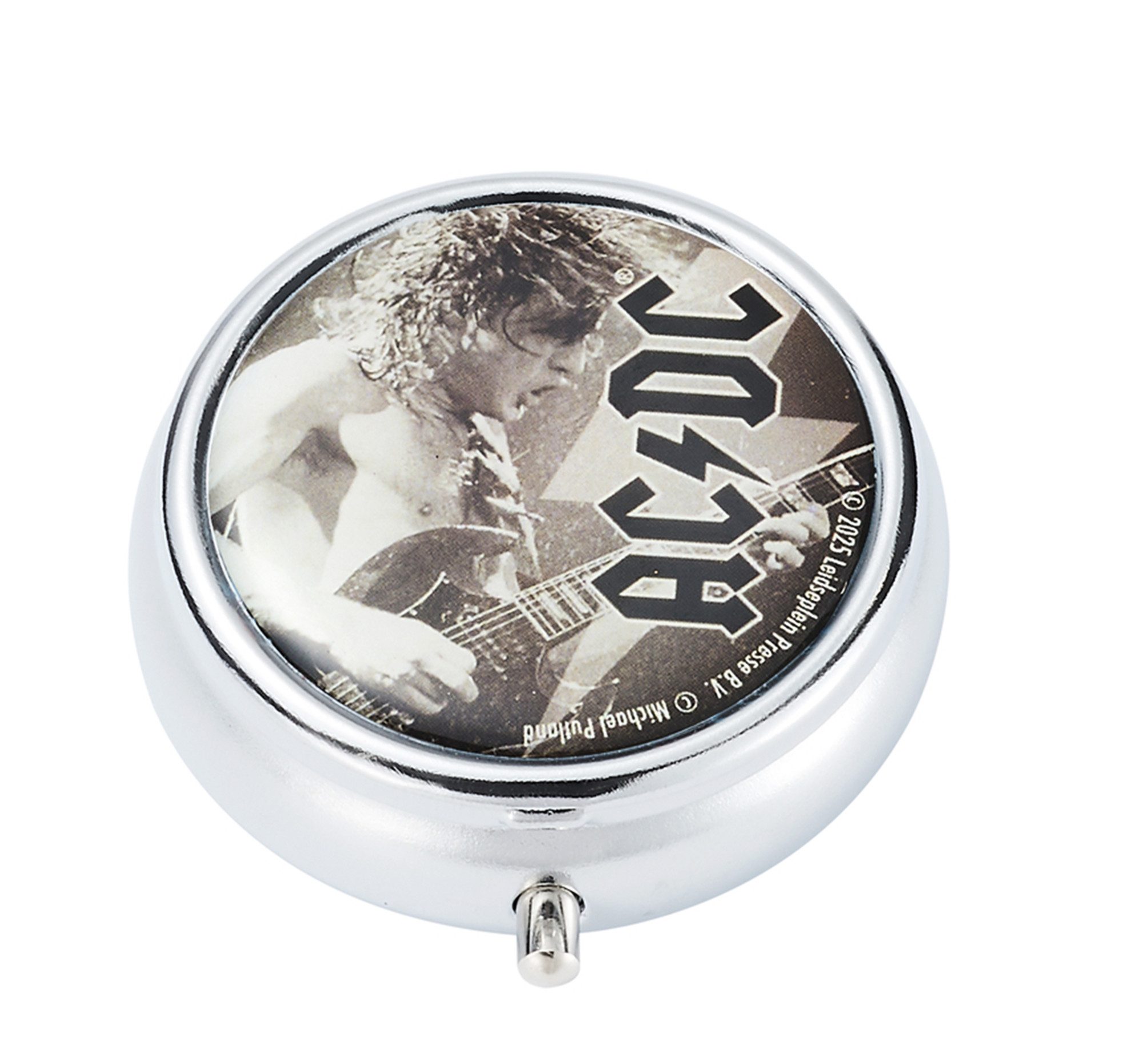 CHAMP Aschenbecher Taschen ASCHENBECHER "AC/DC" Ø5cm Deckel aus Metall rund 81 (Grau), mit Ablagefläche Taschenaschenbecher Reise Outdoor Reiseaschenbecher