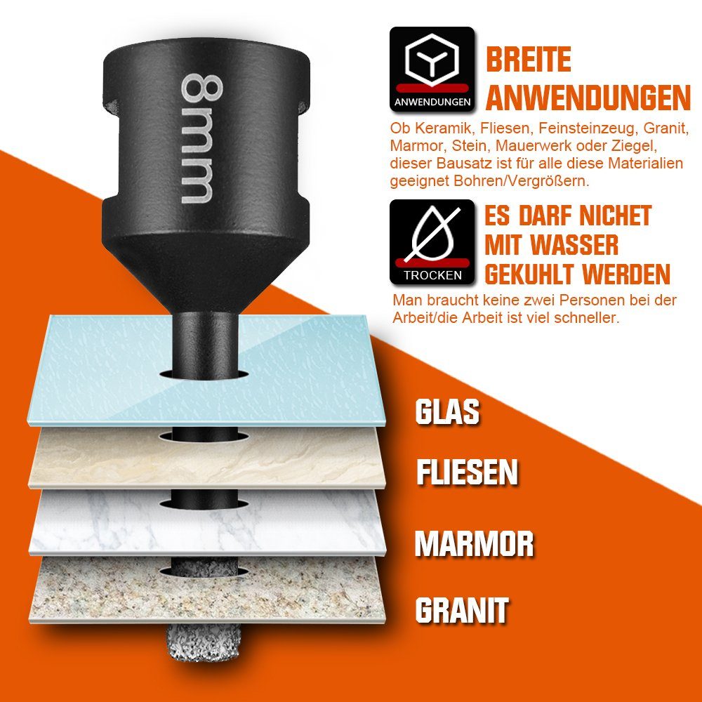 XERSEK Kernbohrer 11tlg Fliesenbohrer Diamant Bohrkrone 6-68mm M14 Für Winkelschleifer, Nass- / Trockenbohrkrone Fliesenbohrkrone Lochsäge