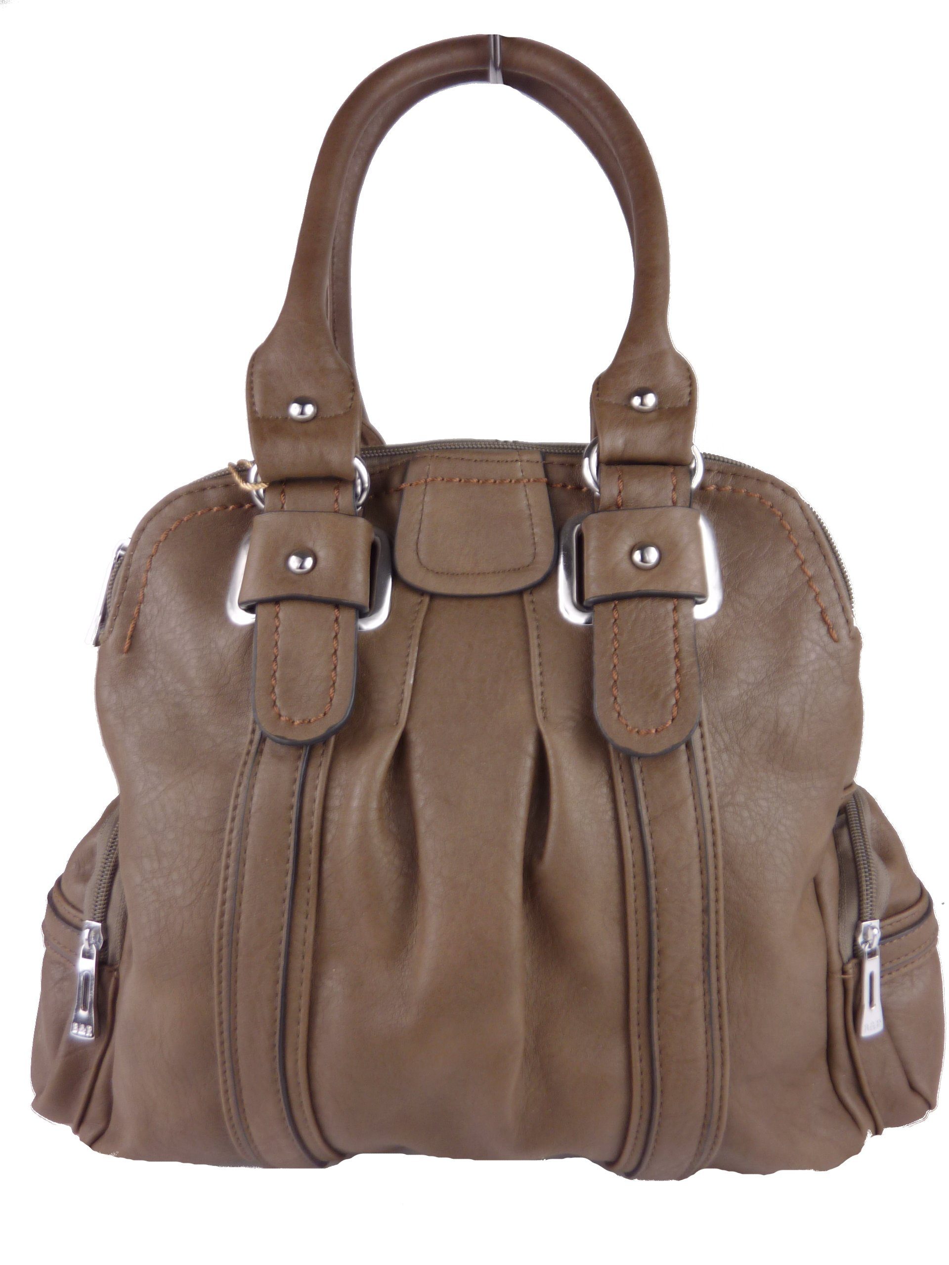 Taschen4life Handtasche klassiche Handtasche T25 mit Tragegriffen & langen Schulterriemen, Schultertasche, elegant & sportlich, Tote bag, hobo khaki