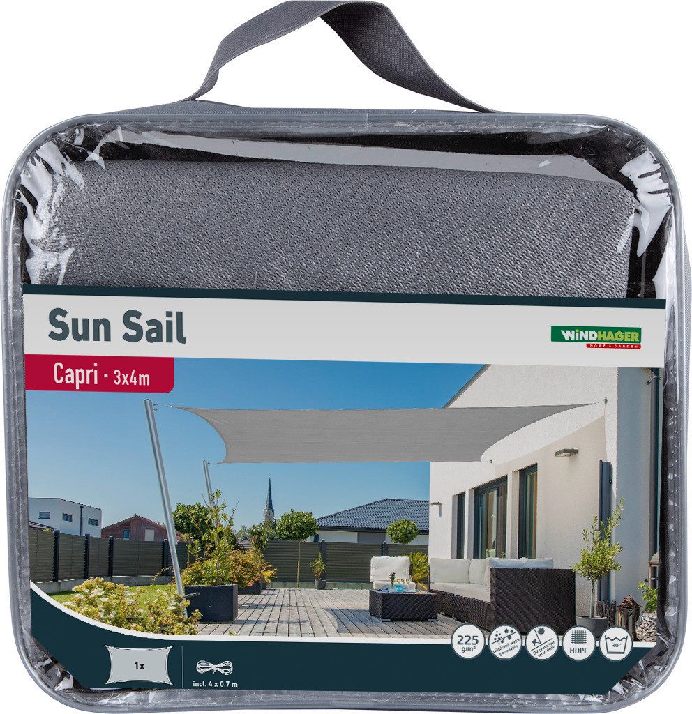Windhager Sonnensegel Capri Rechteck, 3x4m, grau