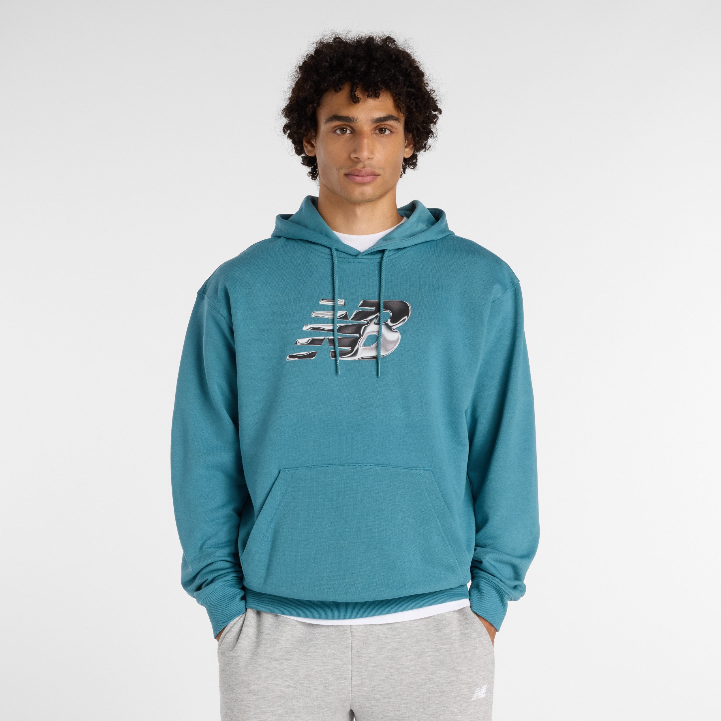 New Balance Kapuzensweatshirt AAZ Mens Lifestyle Hoodie BIG TEAL sportlicher Stil, aus Baumwolle und Polyester, mit Kapuze