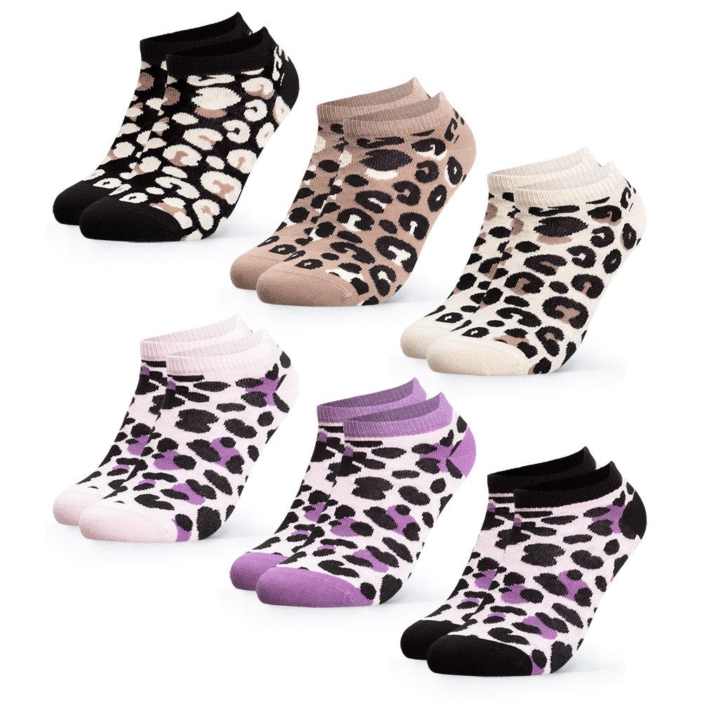 OCCULTO Sneakersocken Damen Leoparden Muster Sneaker Socken 6er Pack (Modell: Kira) (6-Paar)