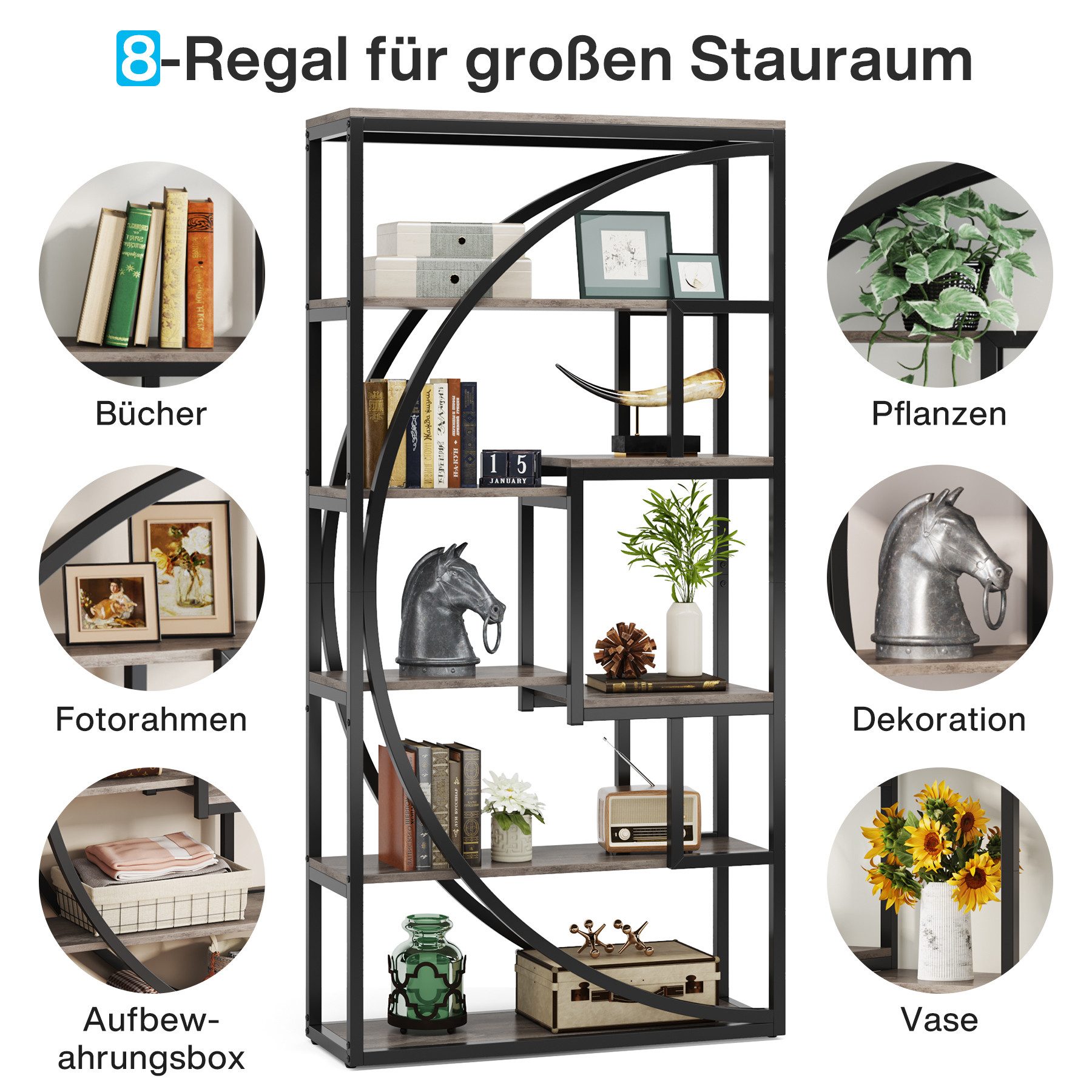 Tribesigns Regal Tribesigns Industrielles 5-stöckiges Bücherregal, 8 offene Lagerregale
