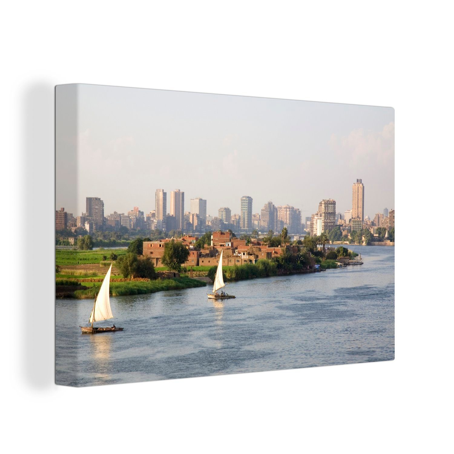 OneMillionCanvasses® Leinwandbild (1 auf in Aufhängefertig, 30x20 Kairo, Nil St), cm Wandbild den Leinwandbilder, Wanddeko, Blick