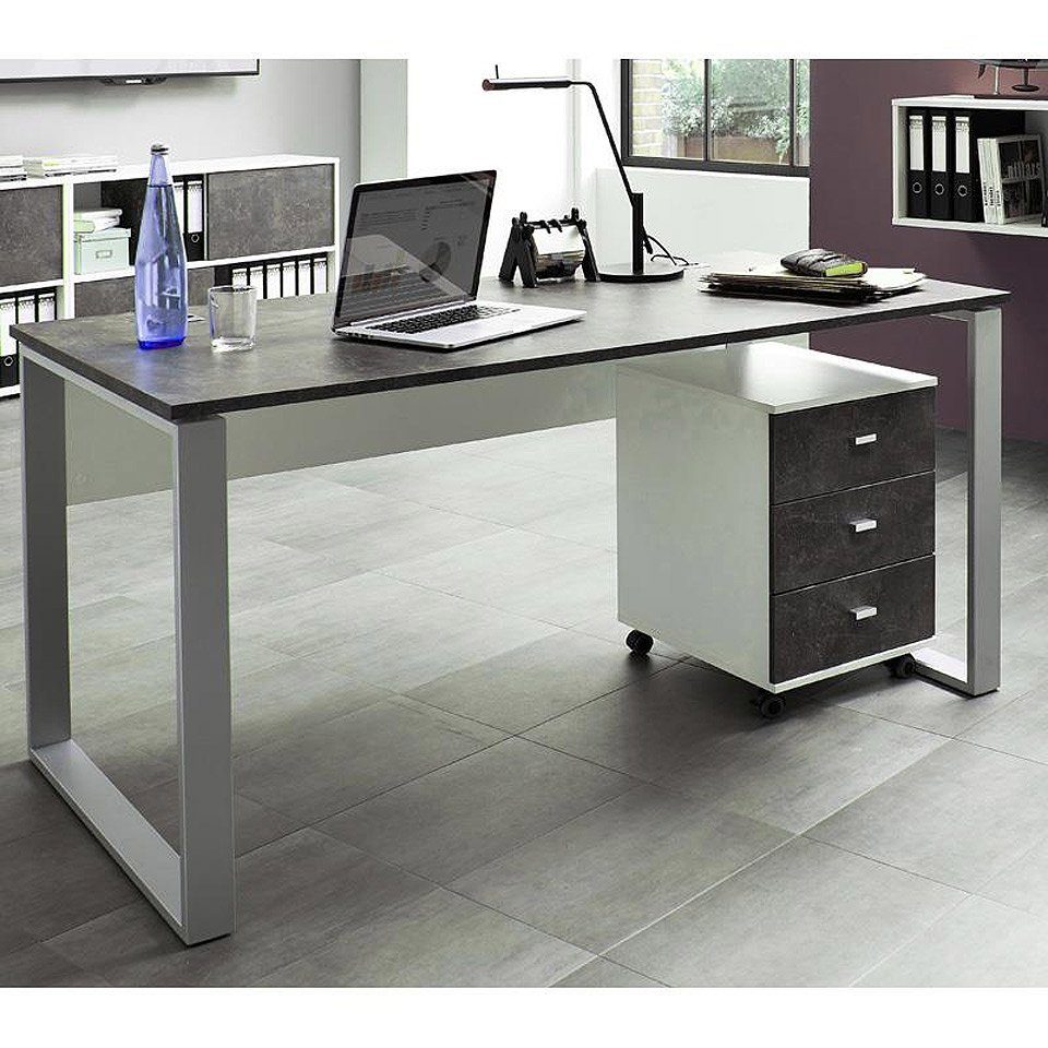 Schreibtisch / MERIDA-01, Weiß Lomadox Basalto-Dunkel, BxHxT: ca.160x75x80cm