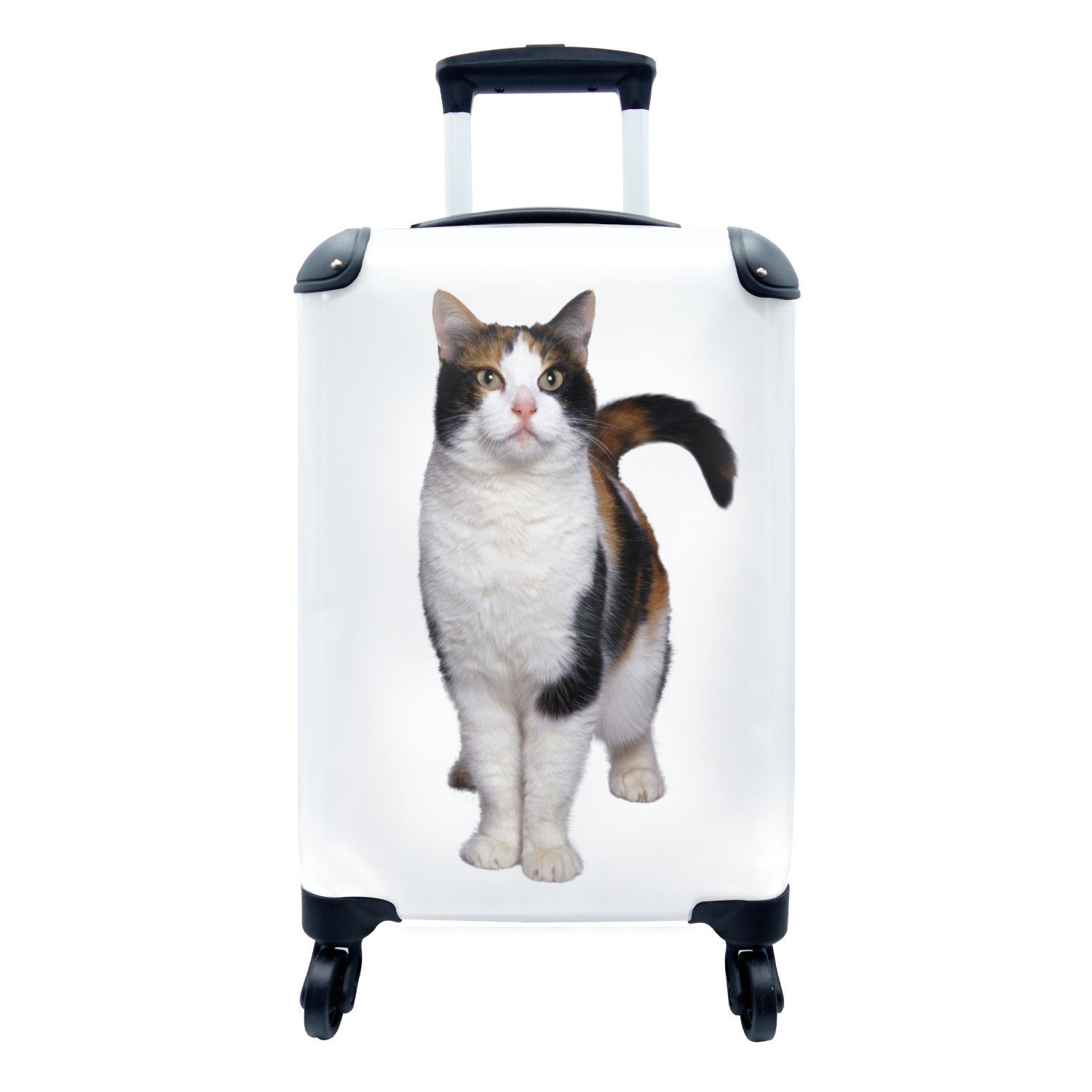 MuchoWow Handgepäckkoffer Gefleckte Katze auf weißem Hintergrund, 4 Rollen, Reisetasche mit rollen, Handgepäck für Ferien, Trolley, Reisekoffer