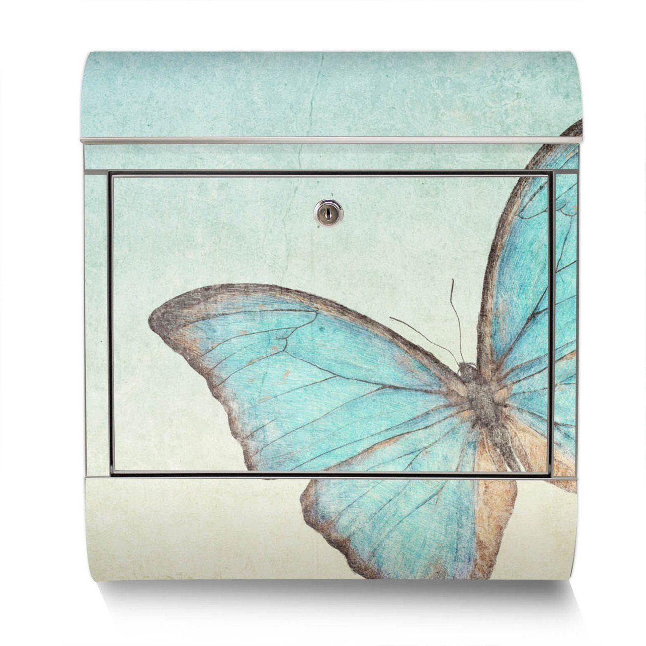Wandbriefkasten groß, x12cm x 42,5 banjado Edelstahl 38 mit Zeitungsfach), Schmetterlinge (Wandbriefkasten Blaue
