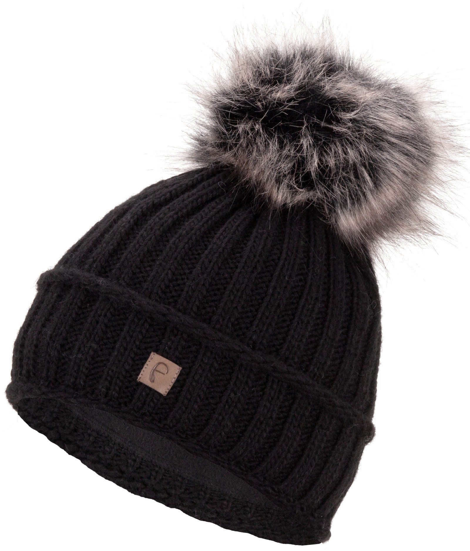 Beanie Wintermütze mit Futter mit Kunstfell Bommel-Mütze Unisex One-Size