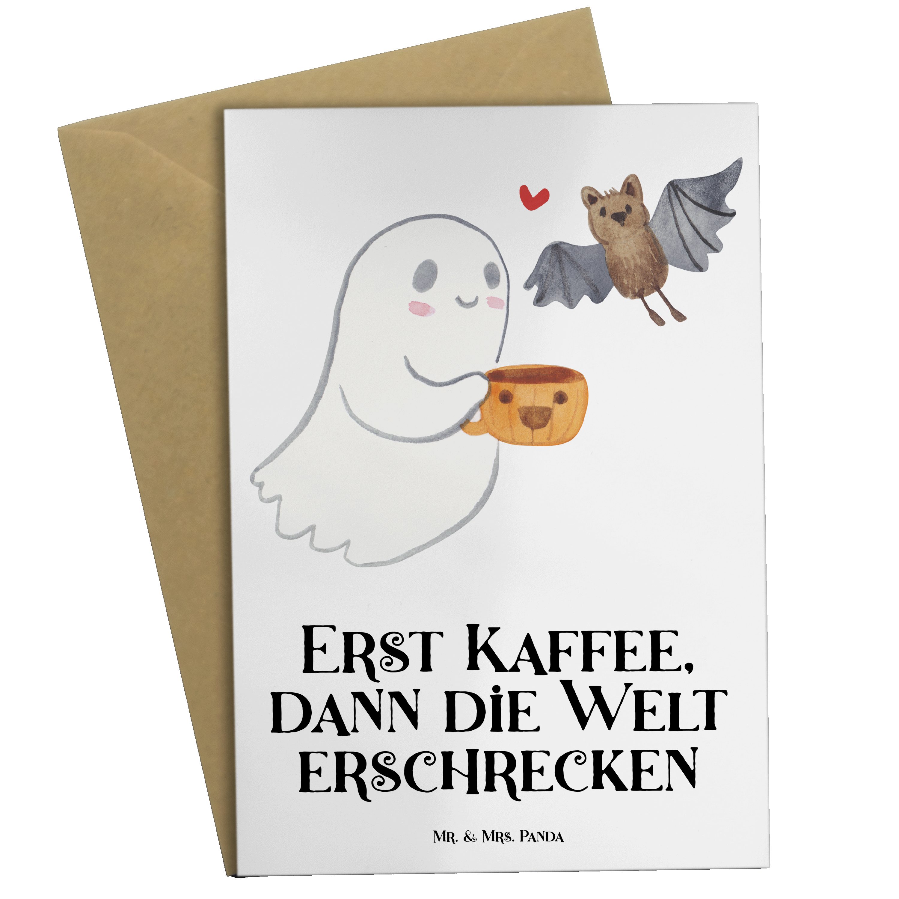 Gespenst Grußkarte & Einlad Weiß - Kaffee Dekoration, Mr. Mrs. Geschenk, Hochzeitskarte, - Panda