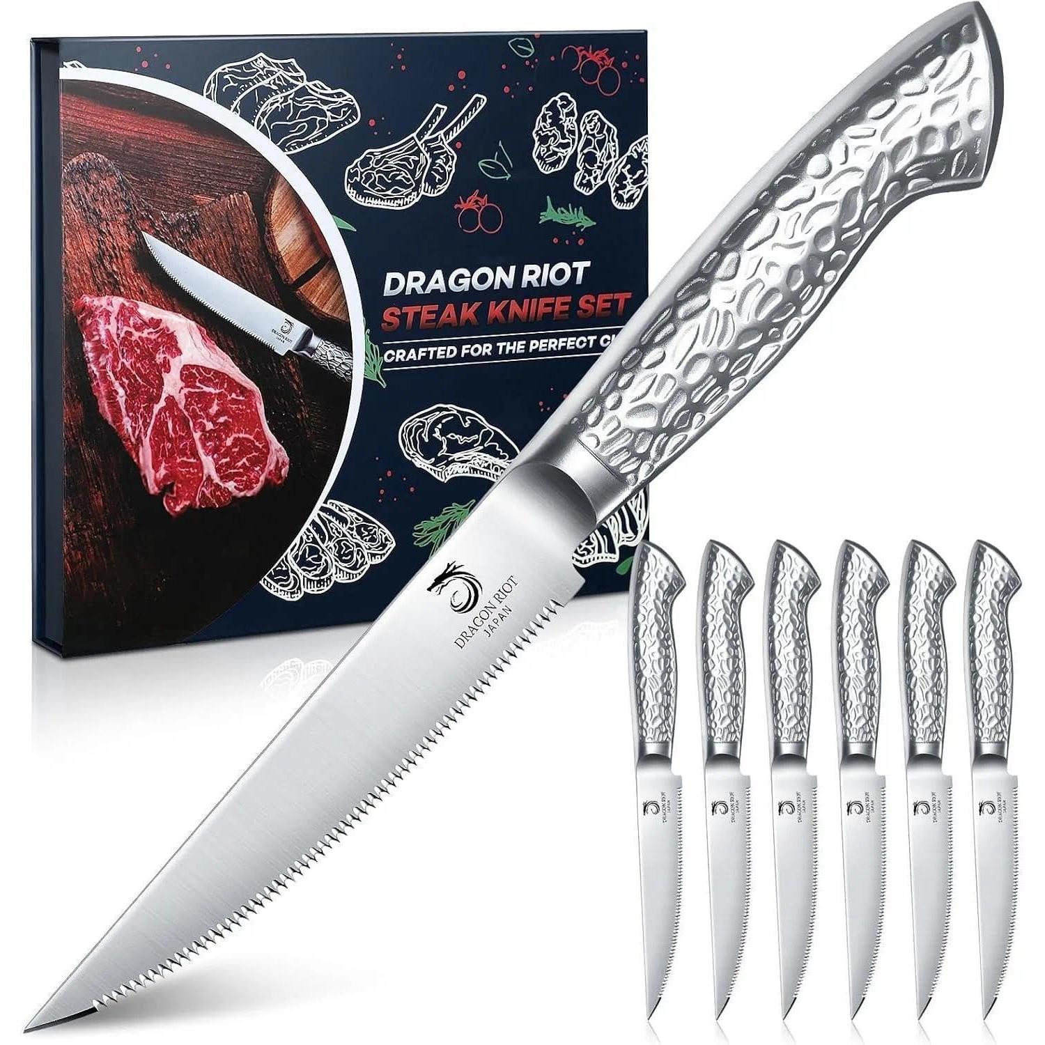 LuxusKollektion Steakmesser Steakmesser Set 6tlg Edelstahl Wellenschliff spülmaschinenfest