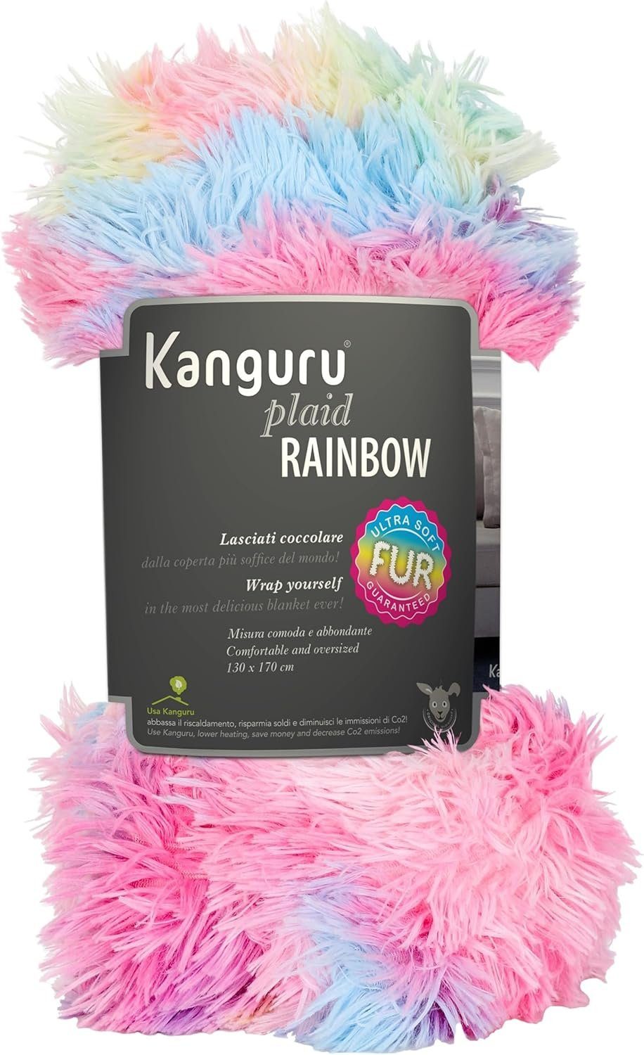 Kanguru Regenbogen Decke 130x170cm, weiche Kanguru Kuscheldecke, Kinderdecke Tagesdecke,