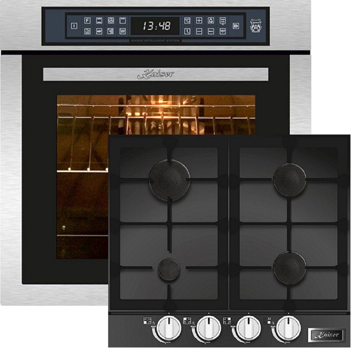 Kaiser Küchengeräte BackofenSet EH 6306 R + KCG 6387, Einbaubackofen,Edelstahl,79L 15 Fkt