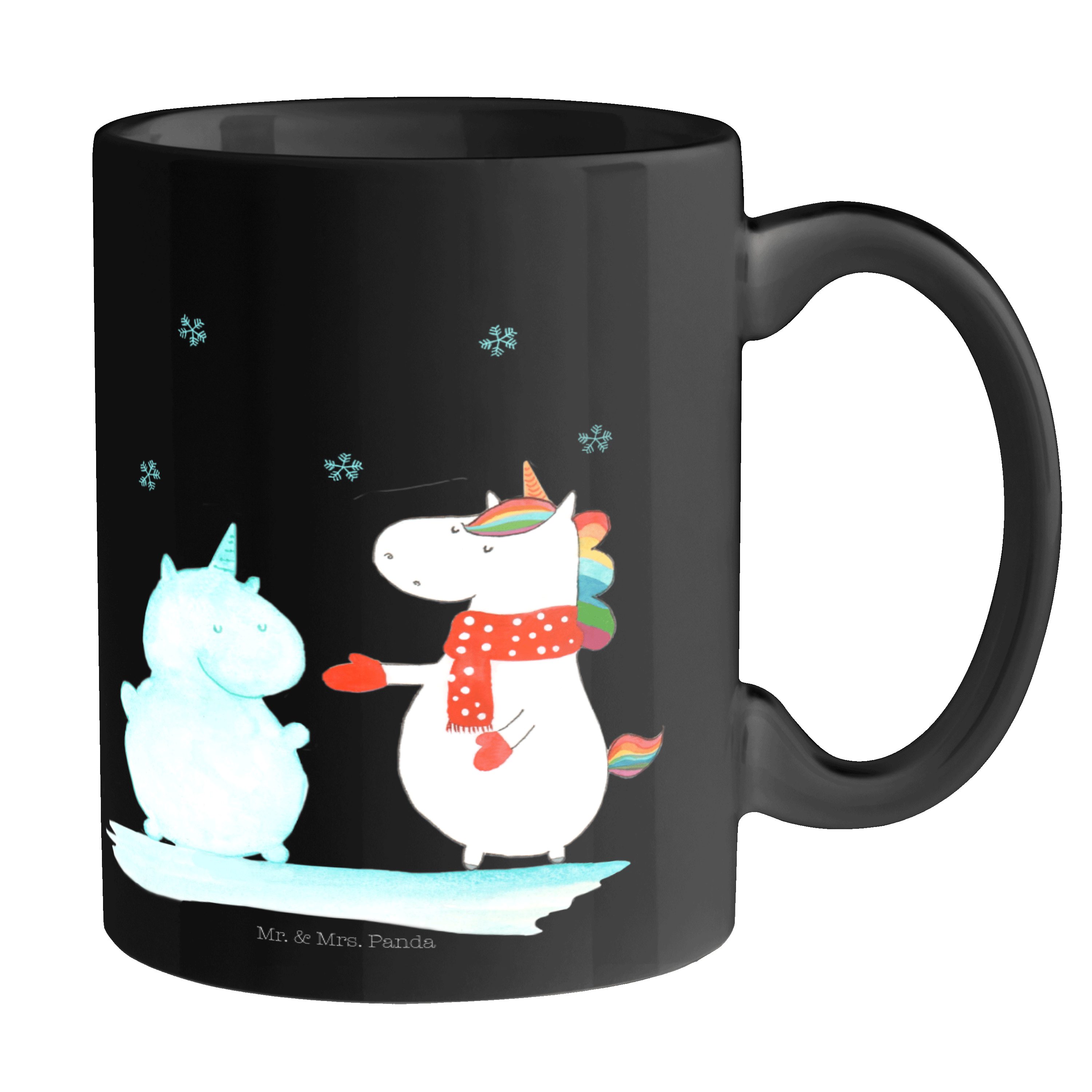 Mr. & Mrs. Panda Tasse Einhorn Schneemann - Schwarz - Geschenk, Pegasus, Tasse Motive, Kuche, Keramik Schwarz