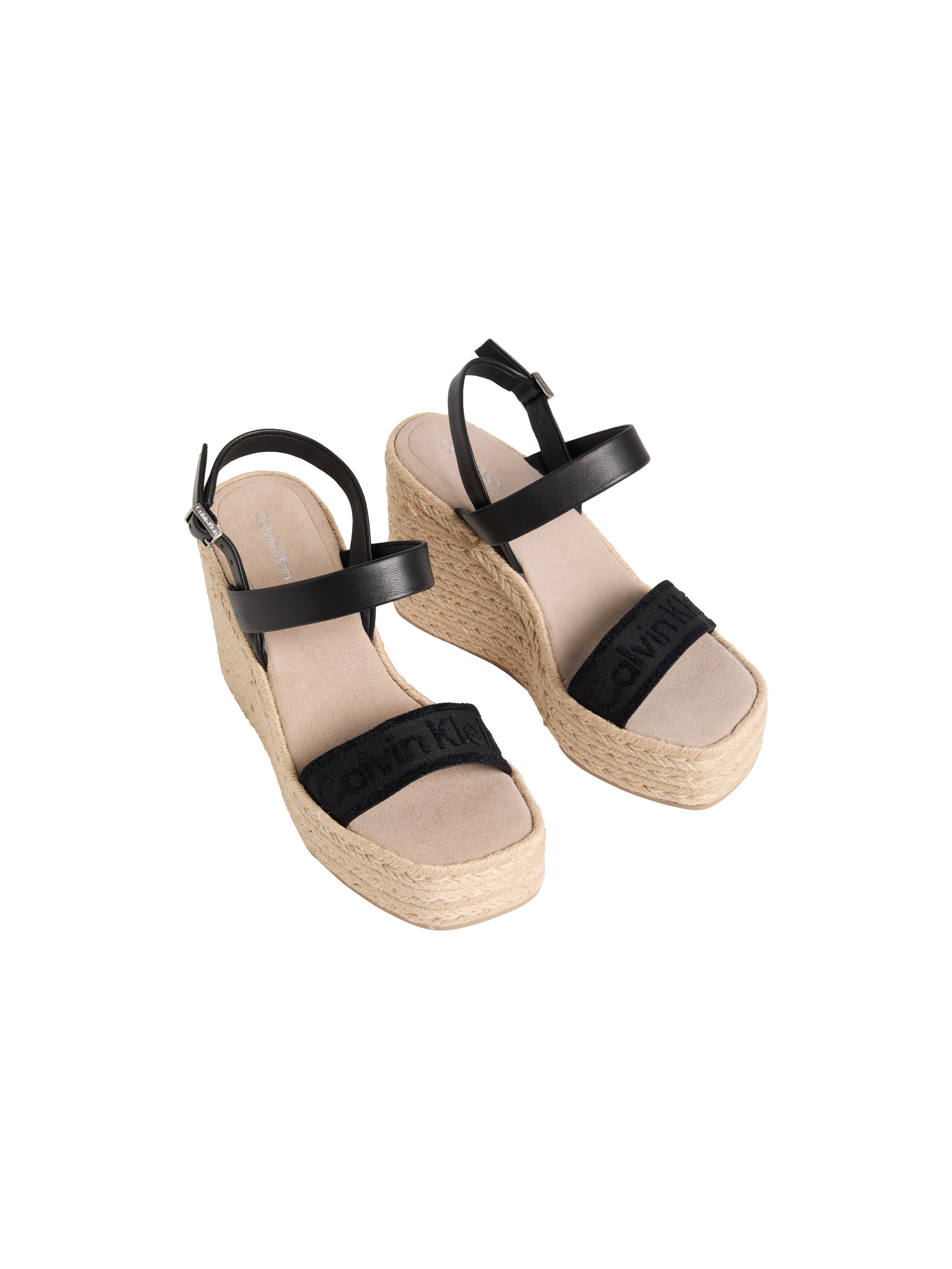 Calvin Klein WEDGE ESPAD 70 WEBBING LTH Keilsandalette Sommerschuh, Plateausandale, Keilabsatz, mit Bastbesatz