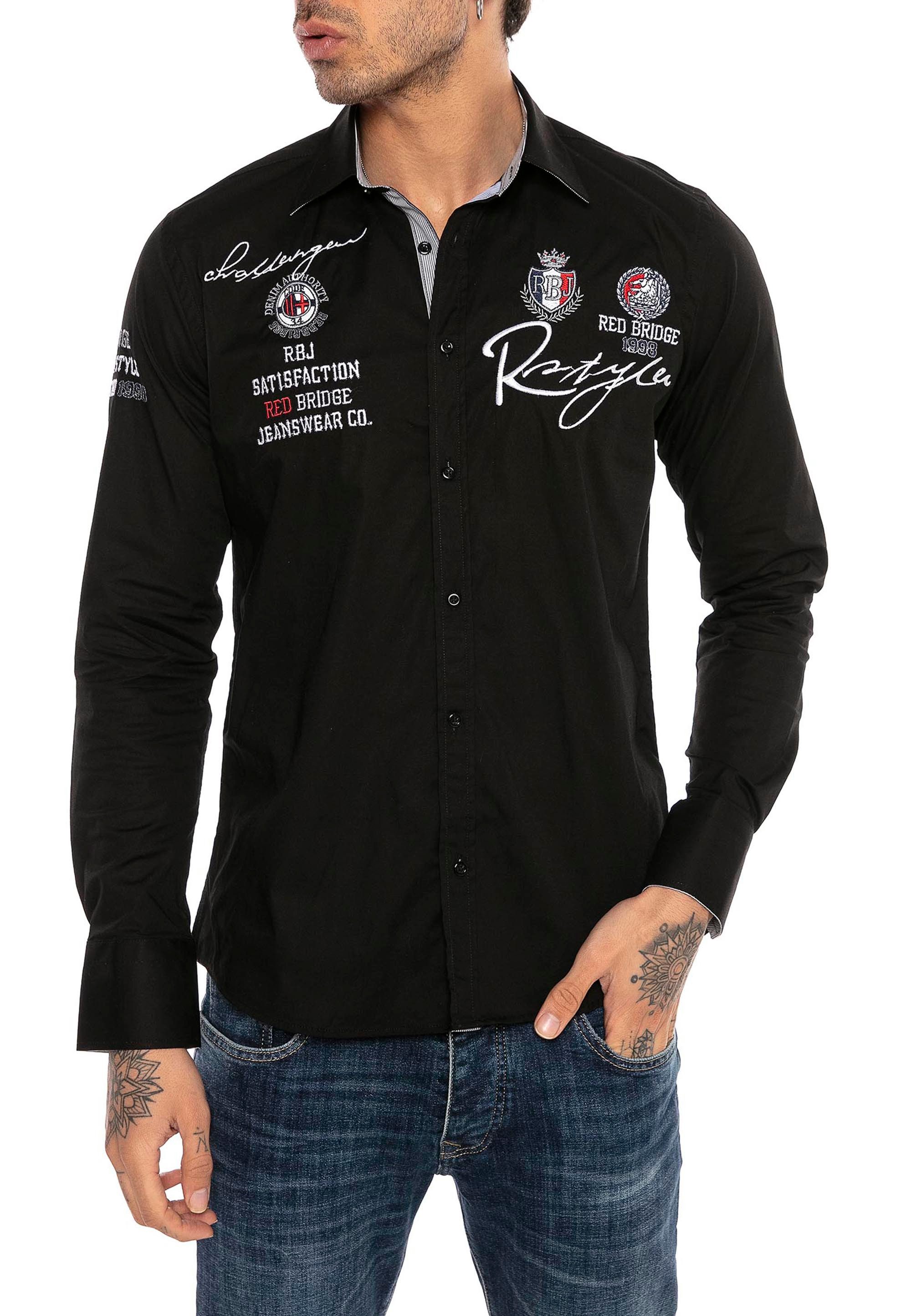 RedBridge Langarmhemd mit Stickereien – Regular Fit, Kentkragen, Stilvoll & günstig online kaufen