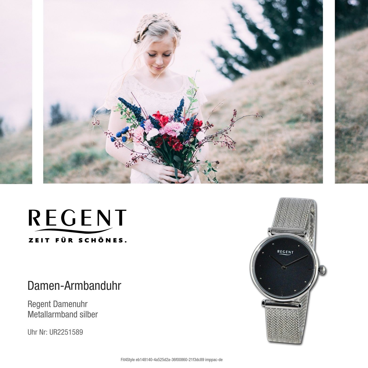 Regent silber, (ca. rundes groß 37mm) Quarzuhr Damenuhr Metallarmband Analog, Gehäuse, Armbanduhr Damen extra Regent