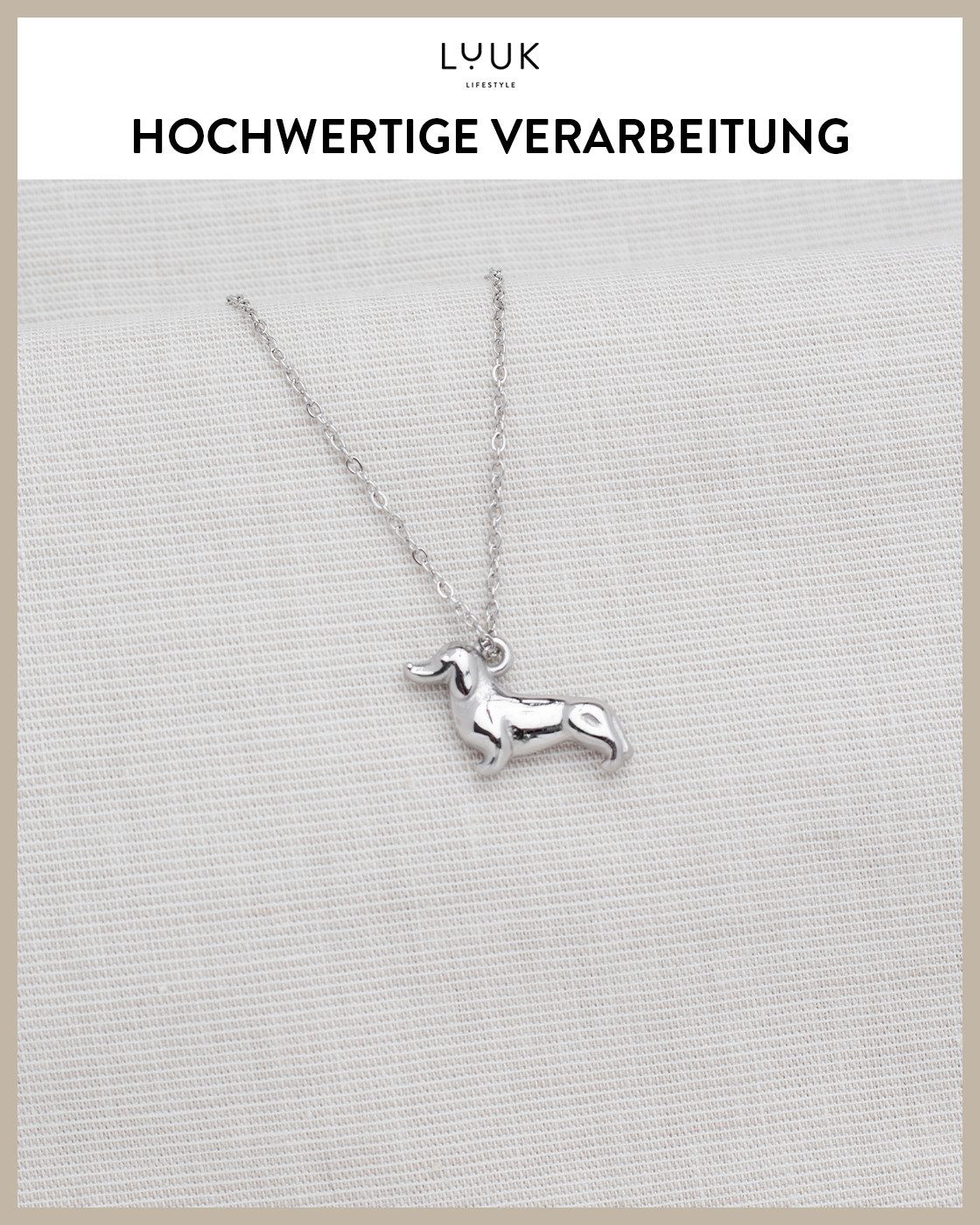 LUUK LIFESTYLE Kette mit Anhänger Dackel, mit HAPPINESS Spruchkarte – Bild 4 von 5