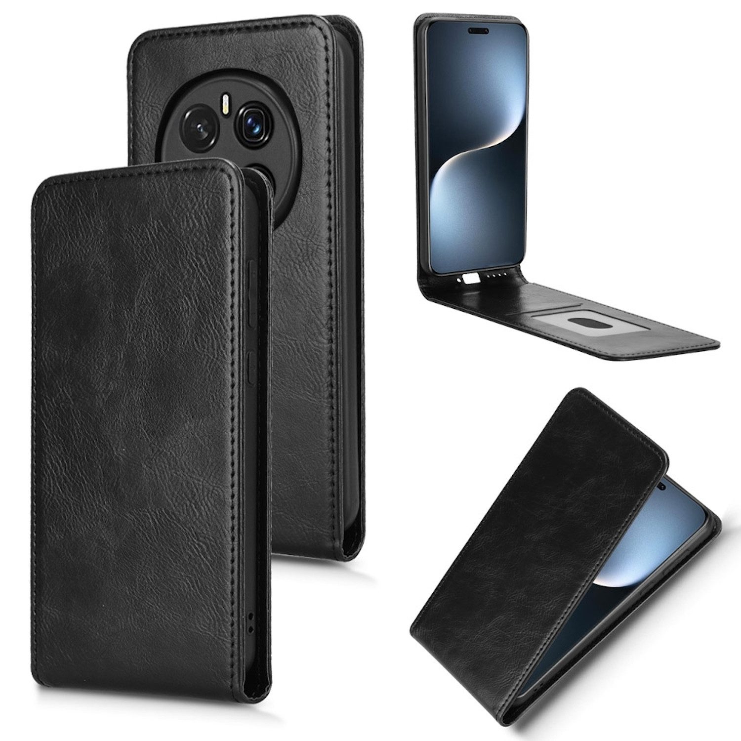 Wigento Smartphone-Hülle Für Honor Magic 7 Pro Magnetische Vertikale Flip Kunstleder Hülle Case, Magnetverschluss, Kartenfächer, Halterfunktion