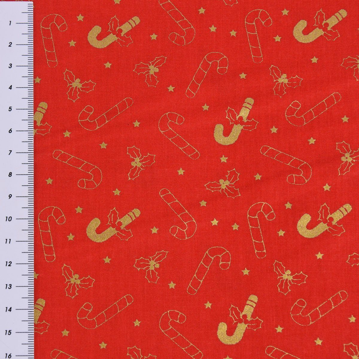 Thumbnail - SCHÖNER LEBEN. Stoff Baumwollstoff Popeline Weihnachten Zuckerstange rot gold 1,50m
