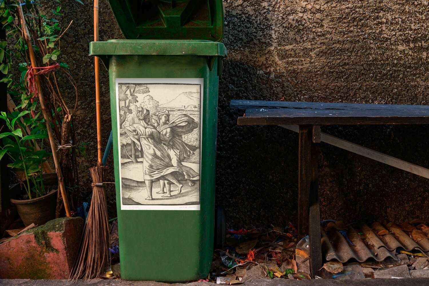 St), Drei van - Scorel Mülleimer-aufkleber, Sticker, von Wandsticker Laufen Frauen Abfalbehälter MuchoWow beim Jan Gemälde Mülltonne, Container, (1
