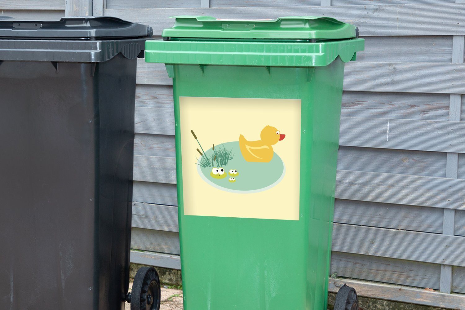 Mülltonne, Teich MuchoWow - Abfalbehälter Sticker, Container, Mülleimer-aufkleber, (1 Wandsticker St), Ente - Frosch