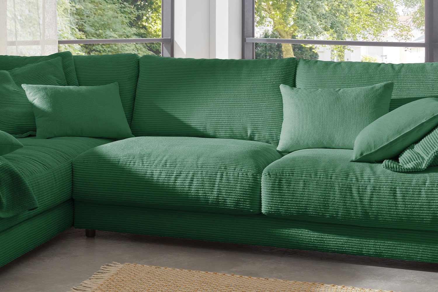 KAWOLA Ecksofa links, Cord, MADELINE, versch. Recamiere Farben od. Sofa rechts smaragd